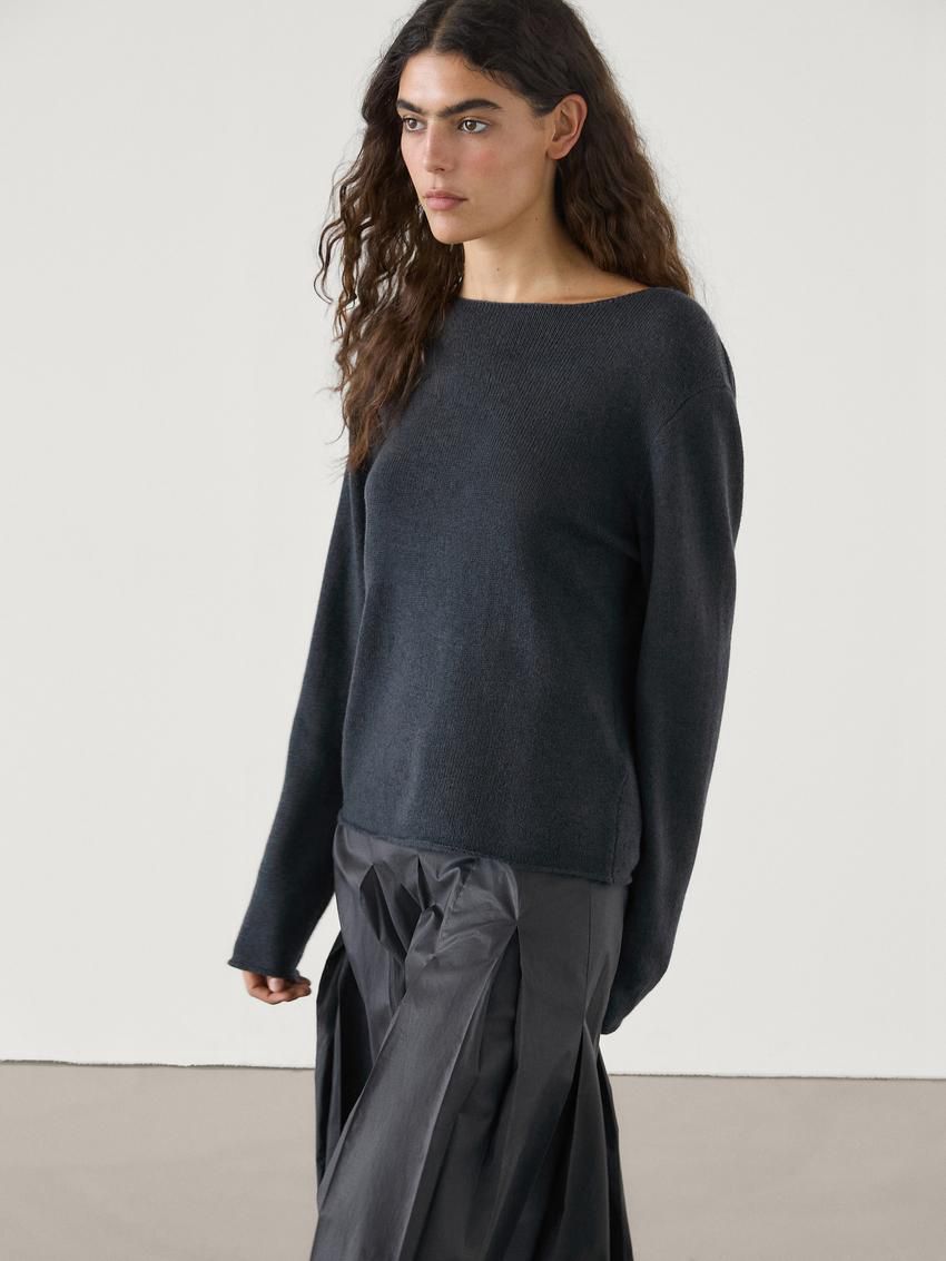 Massimo Dutti Wool Blend Knit Women Sweater Dark Blue | US-CP9203578