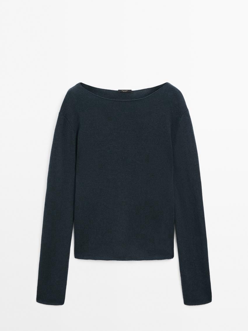 Massimo Dutti Wool Blend Knit Women Sweater Dark Blue | US-CP9203578