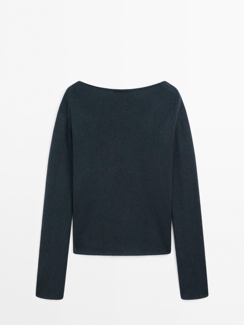 Massimo Dutti Wool Blend Knit Women Sweater Dark Blue | US-CP9203578