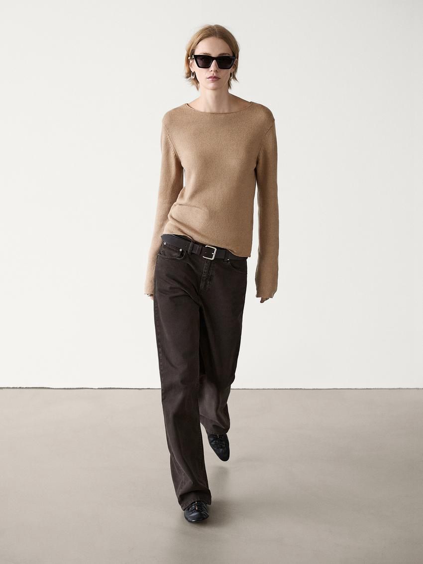Massimo Dutti Wool Blend Knit Women Sweater Light Brown | US-KY8210649