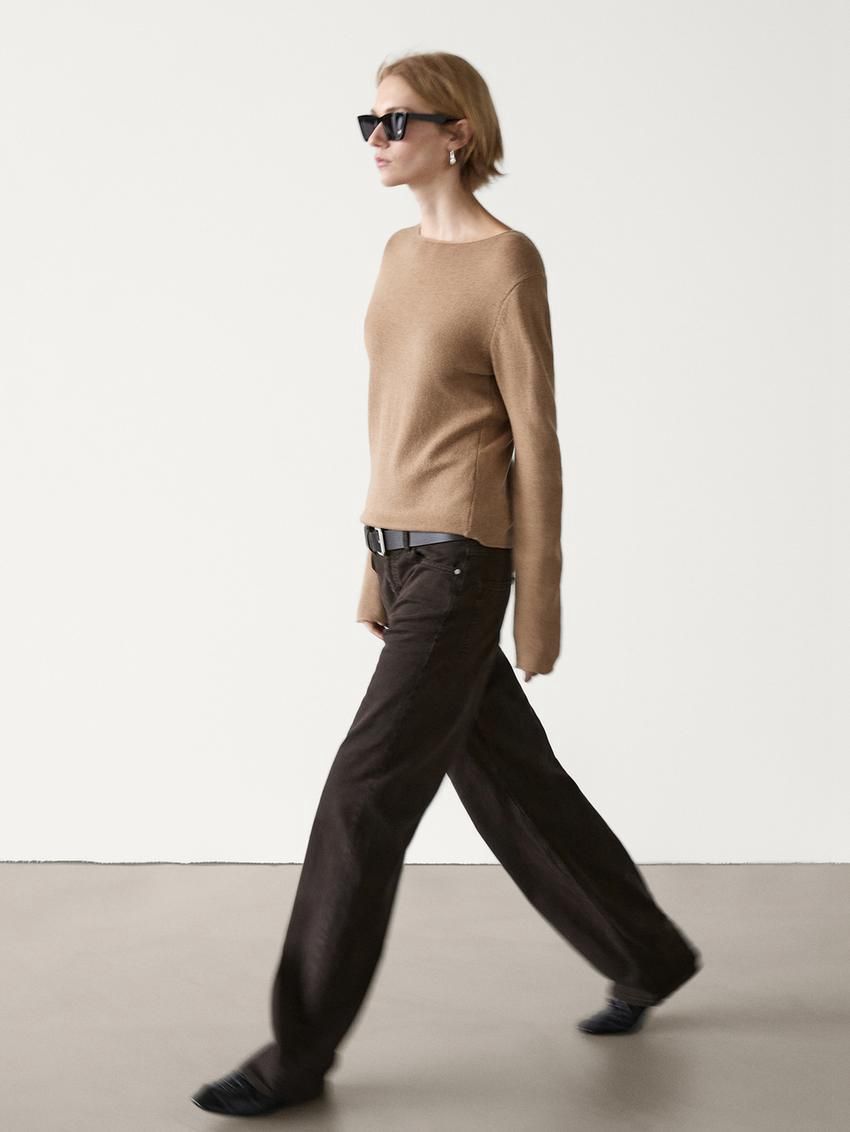 Massimo Dutti Wool Blend Knit Women Sweater Light Brown | US-KY8210649
