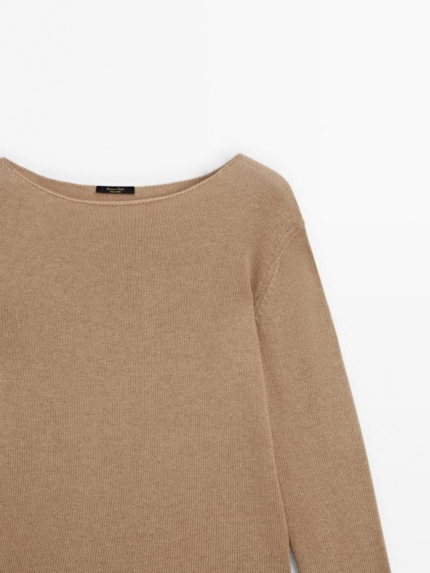 Massimo Dutti Wool Blend Knit Women Sweater Light Brown | US-KY8210649