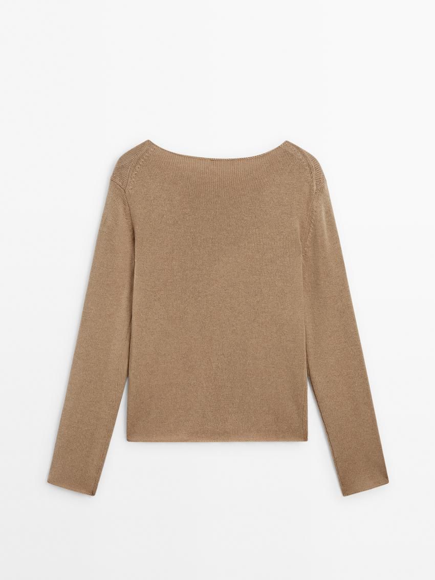 Massimo Dutti Wool Blend Knit Women Sweater Light Brown | US-KY8210649
