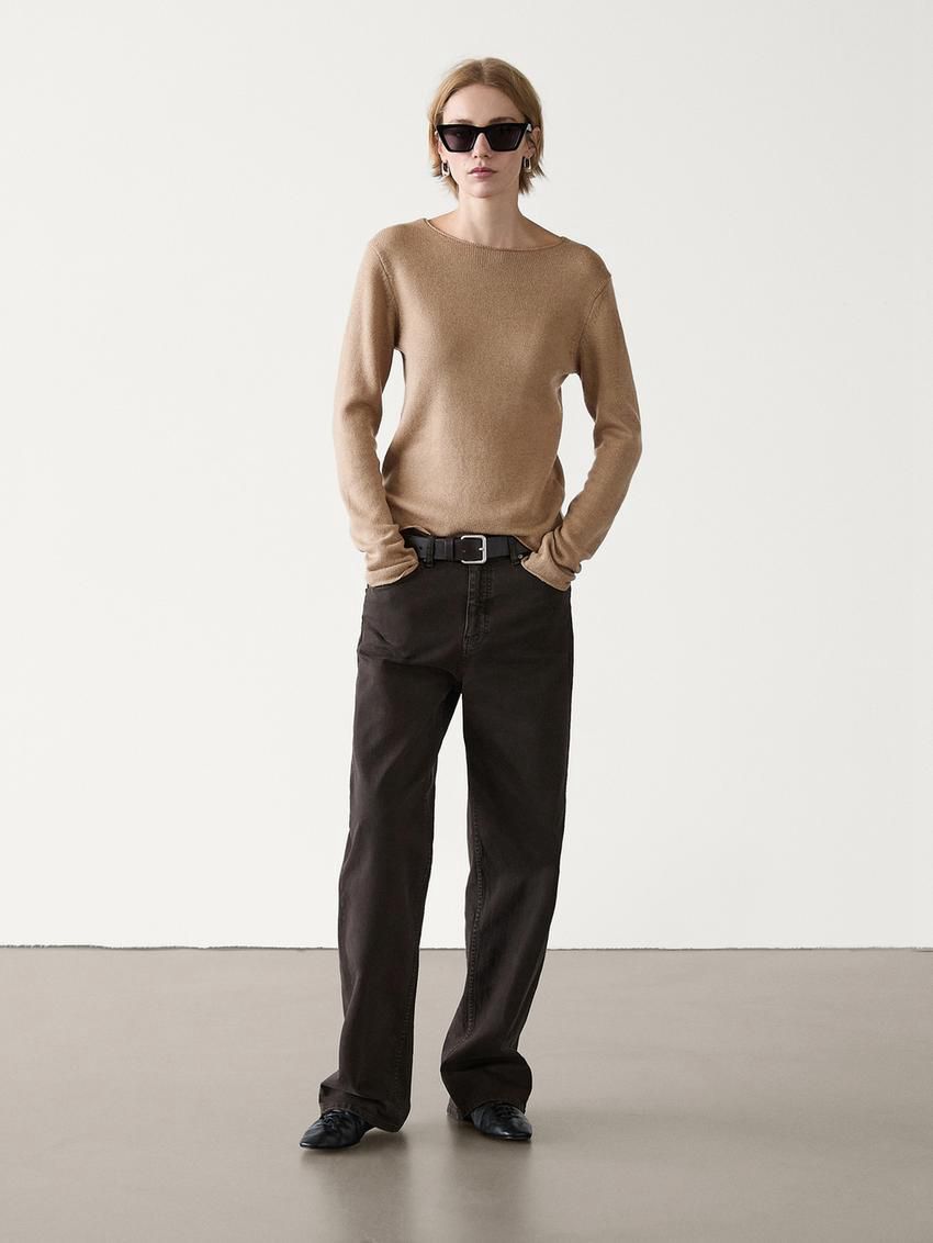 Massimo Dutti Wool Blend Knit Women Sweater Light Brown | US-KY8210649