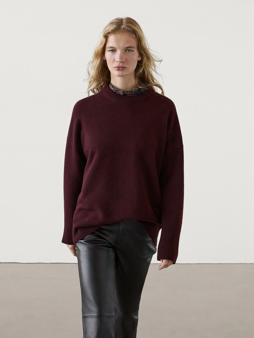 Massimo Dutti Wool Blend Knit Women Sweater Maroon | US-VI7295061