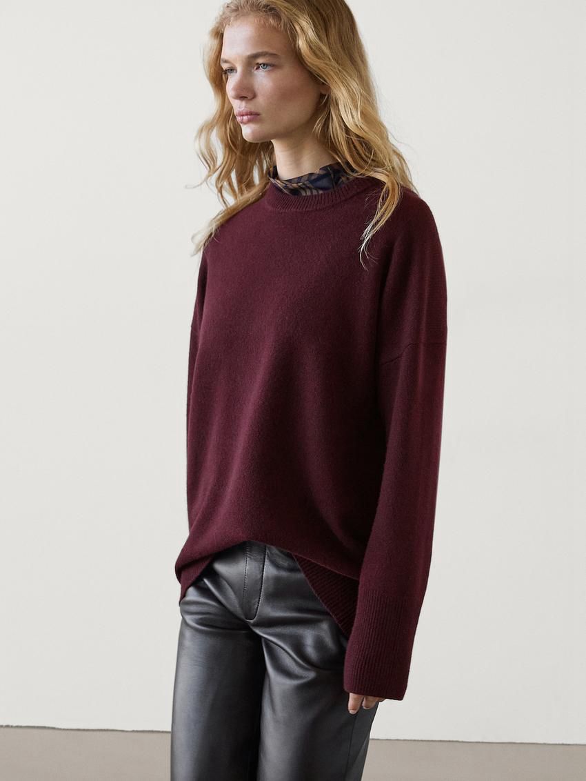 Massimo Dutti Wool Blend Knit Women Sweater Maroon | US-VI7295061