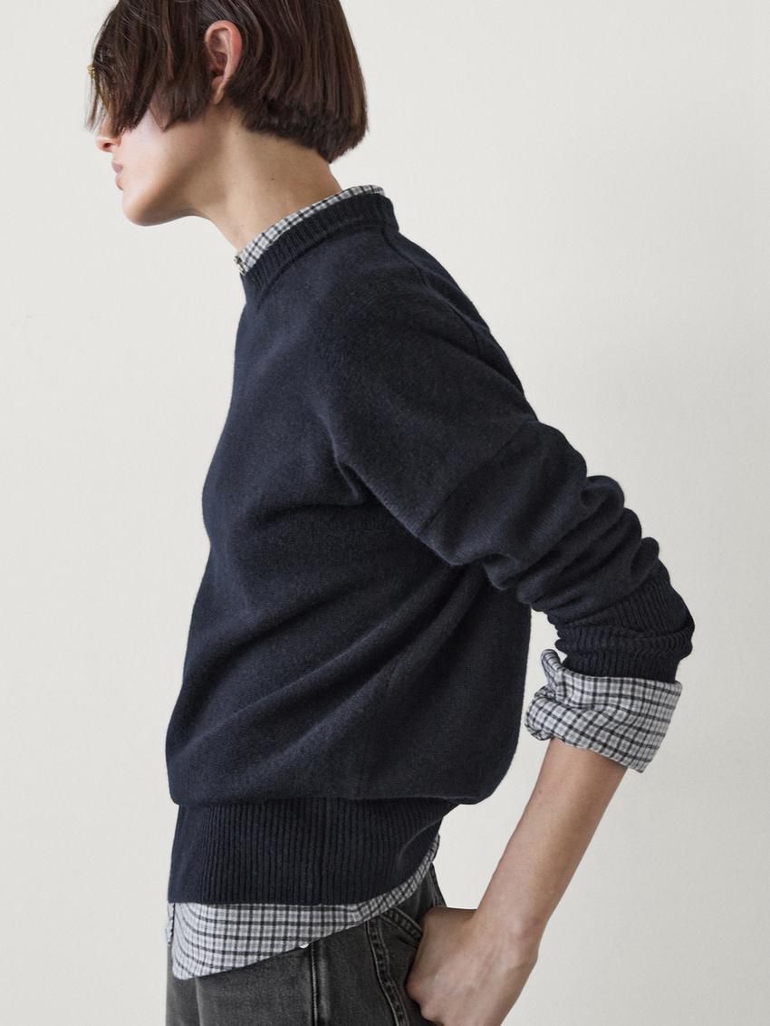 Massimo Dutti Wool Blend Knit Women Sweater Dark Blue | US-UE2506439