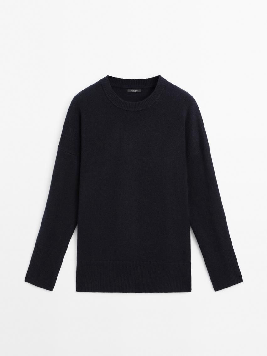 Massimo Dutti Wool Blend Knit Women Sweater Dark Blue | US-UE2506439