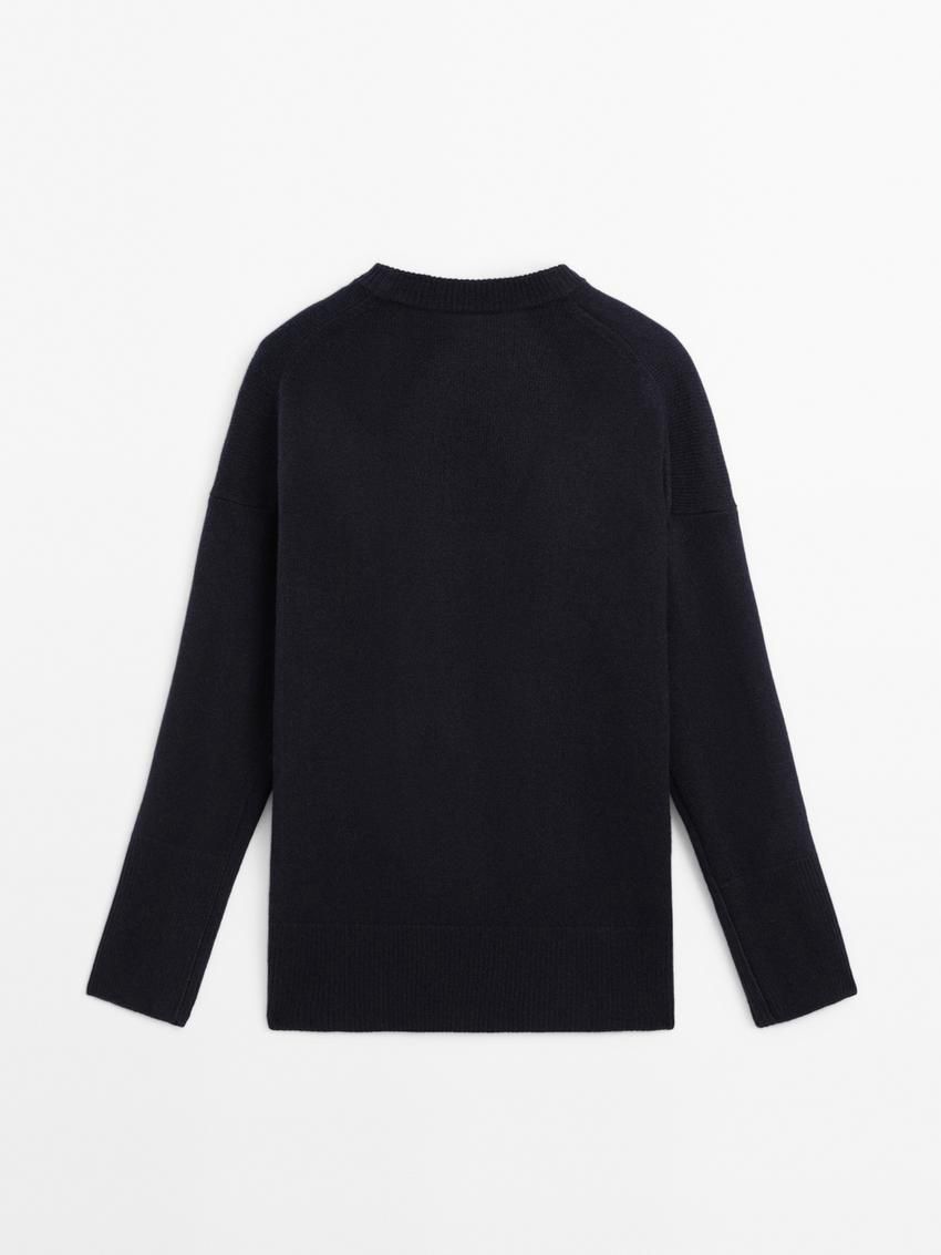 Massimo Dutti Wool Blend Knit Women Sweater Dark Blue | US-UE2506439