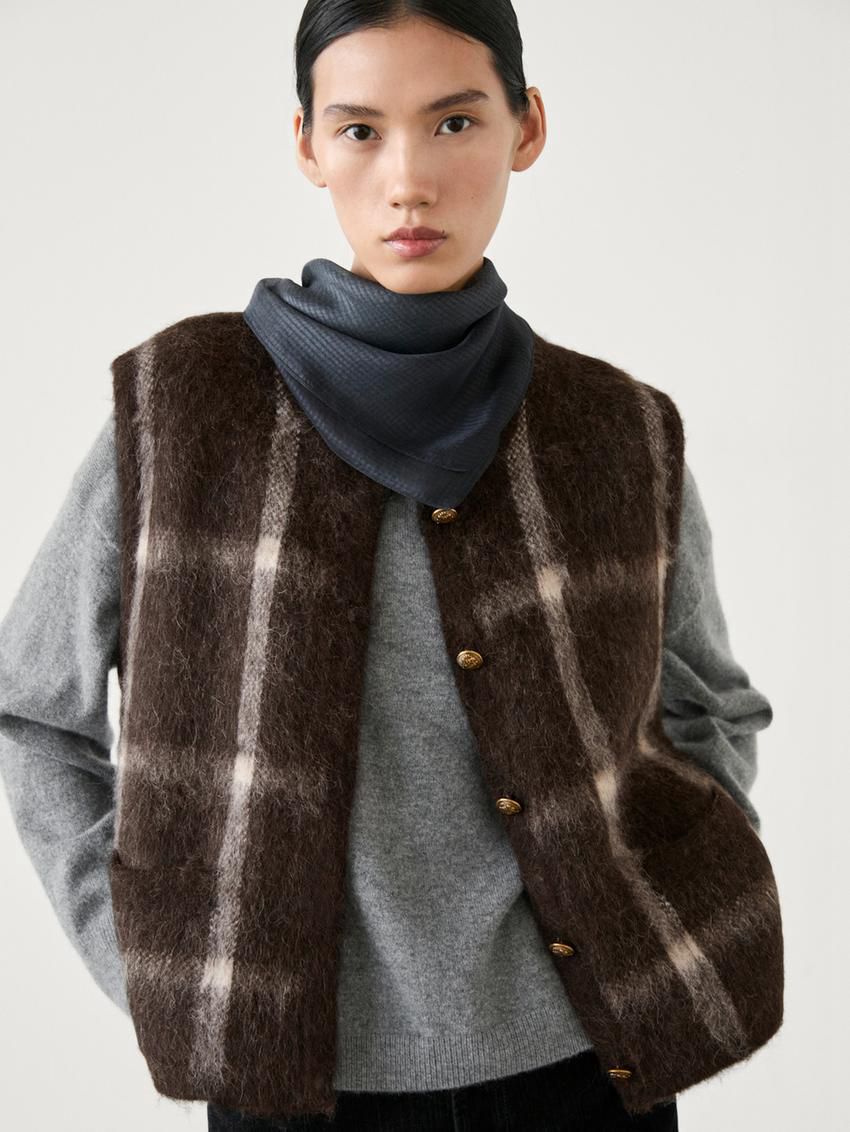 Massimo Dutti Wool Blend Knit Women Vest Dark Brown | US-SM6845973