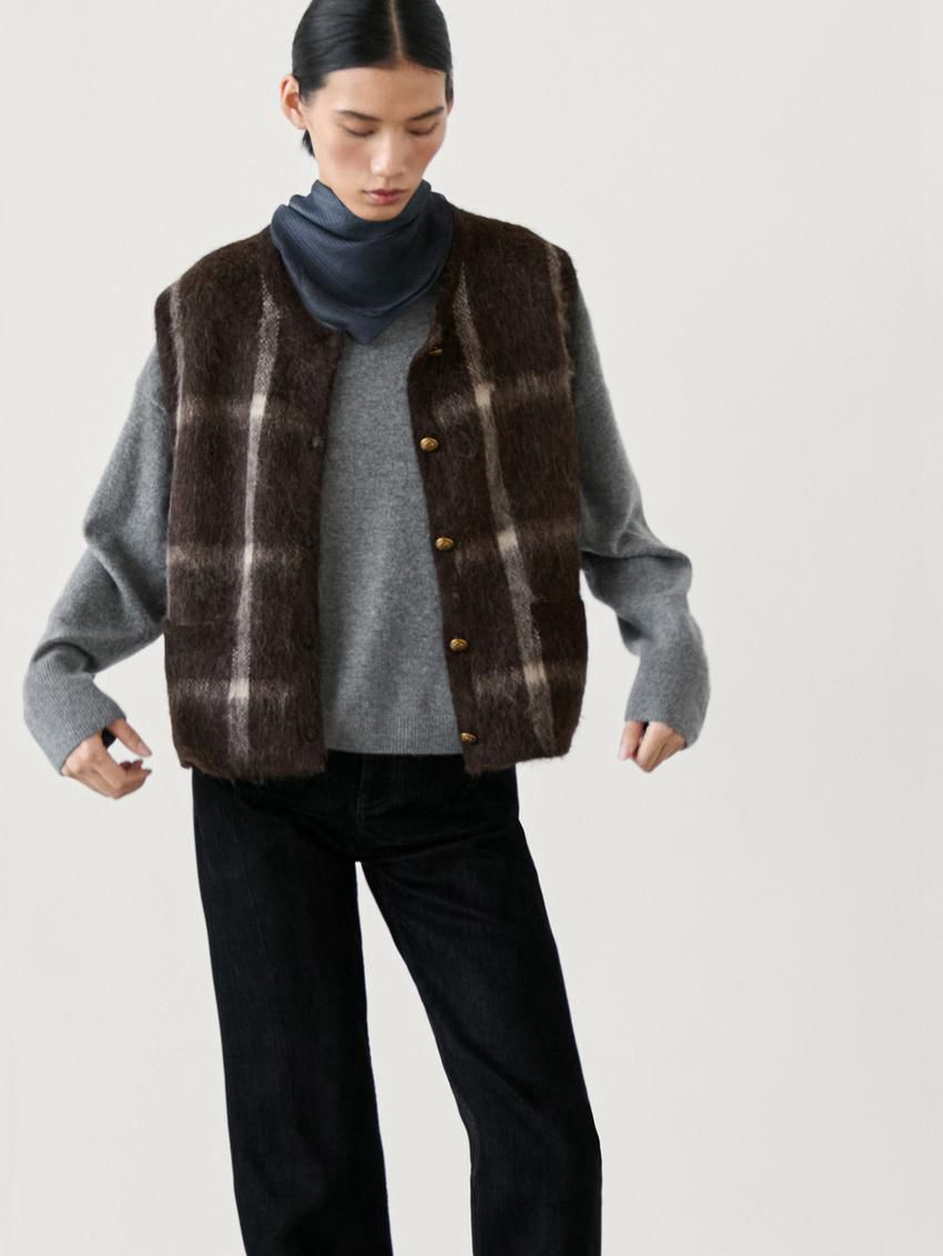 Massimo Dutti Wool Blend Knit Women Vest Dark Brown | US-SM6845973