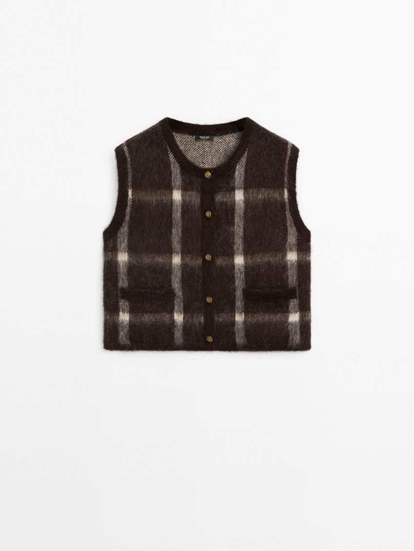 Massimo Dutti Wool Blend Knit Women Vest Dark Brown | US-SM6845973