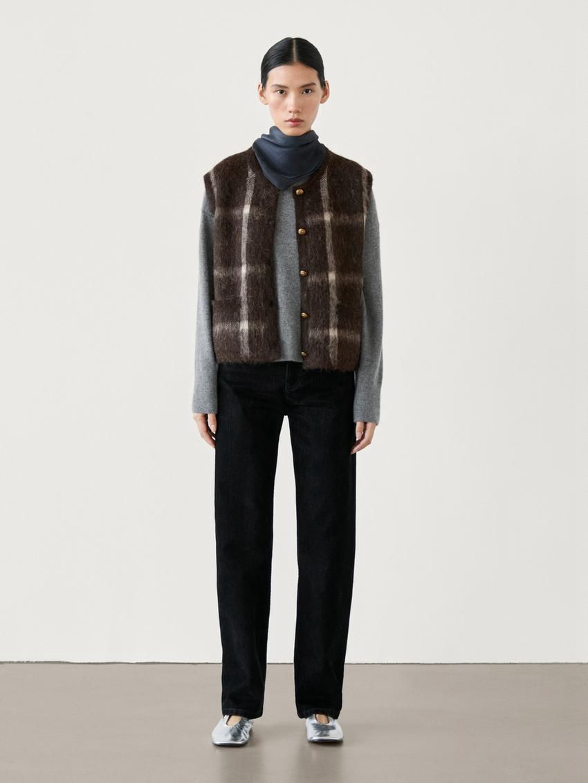 Massimo Dutti Wool Blend Knit Women Vest Dark Brown | US-SM6845973