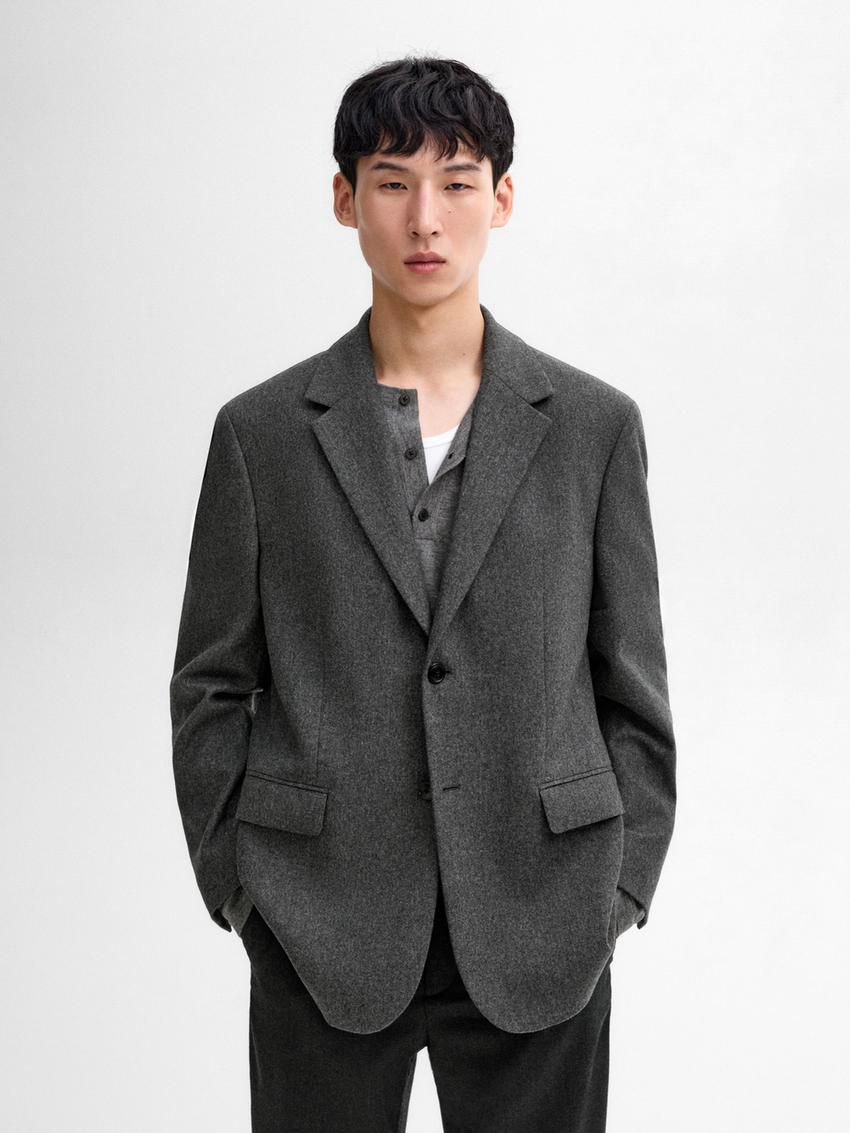 Massimo Dutti Wool Blend Men Blazer Dark Grey | US-JO2643170