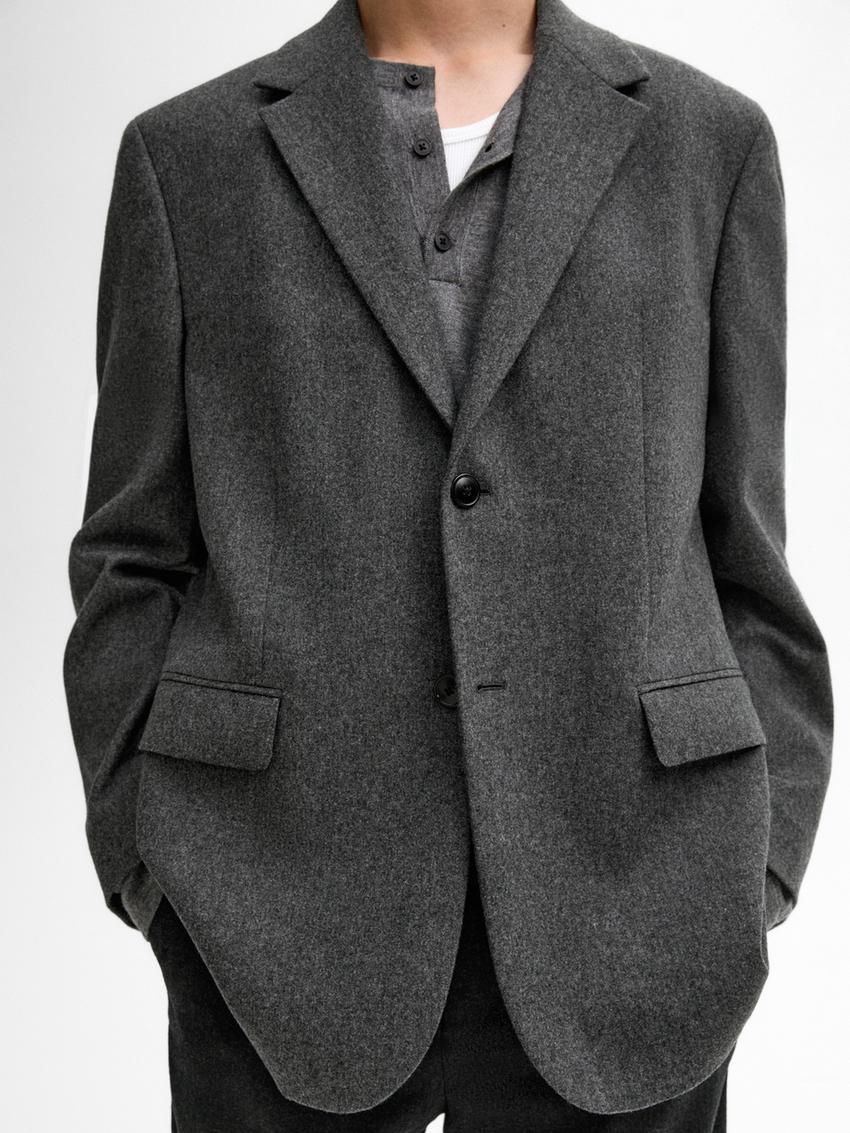 Massimo Dutti Wool Blend Men Blazer Dark Grey | US-JO2643170