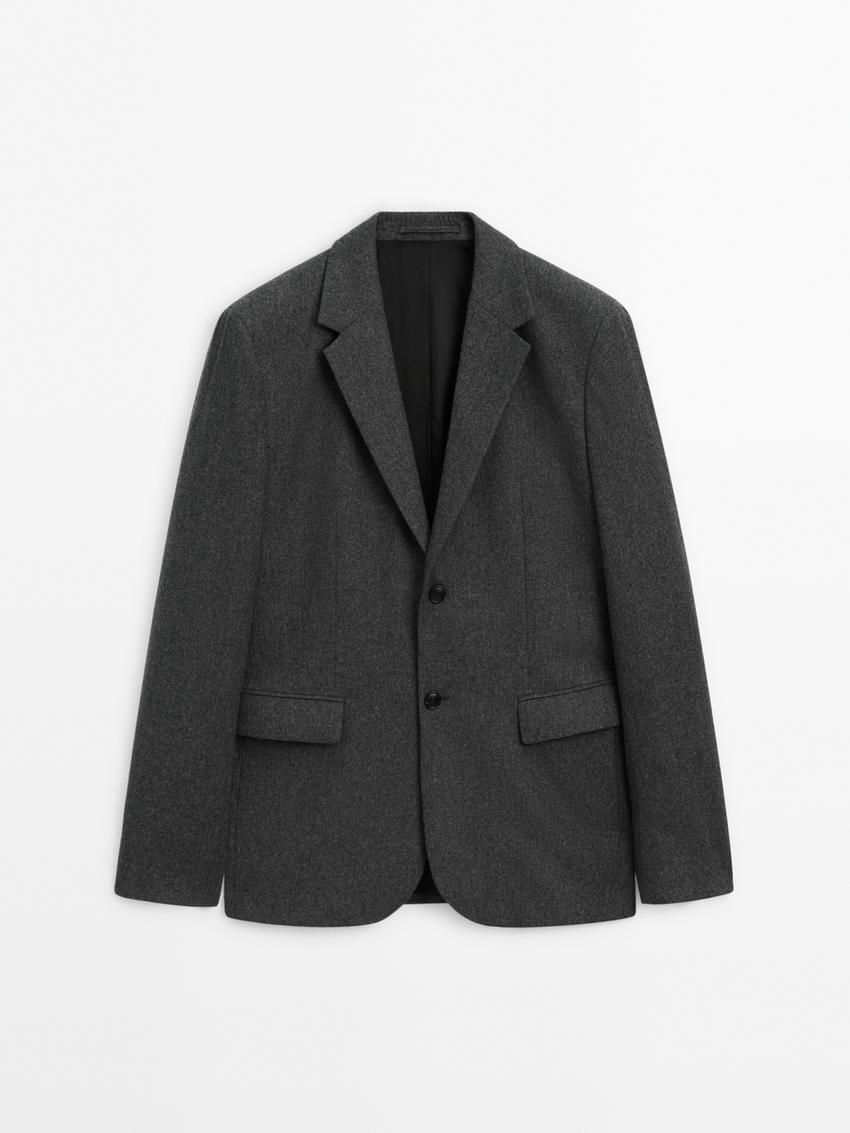 Massimo Dutti Wool Blend Men Blazer Dark Grey | US-JO2643170