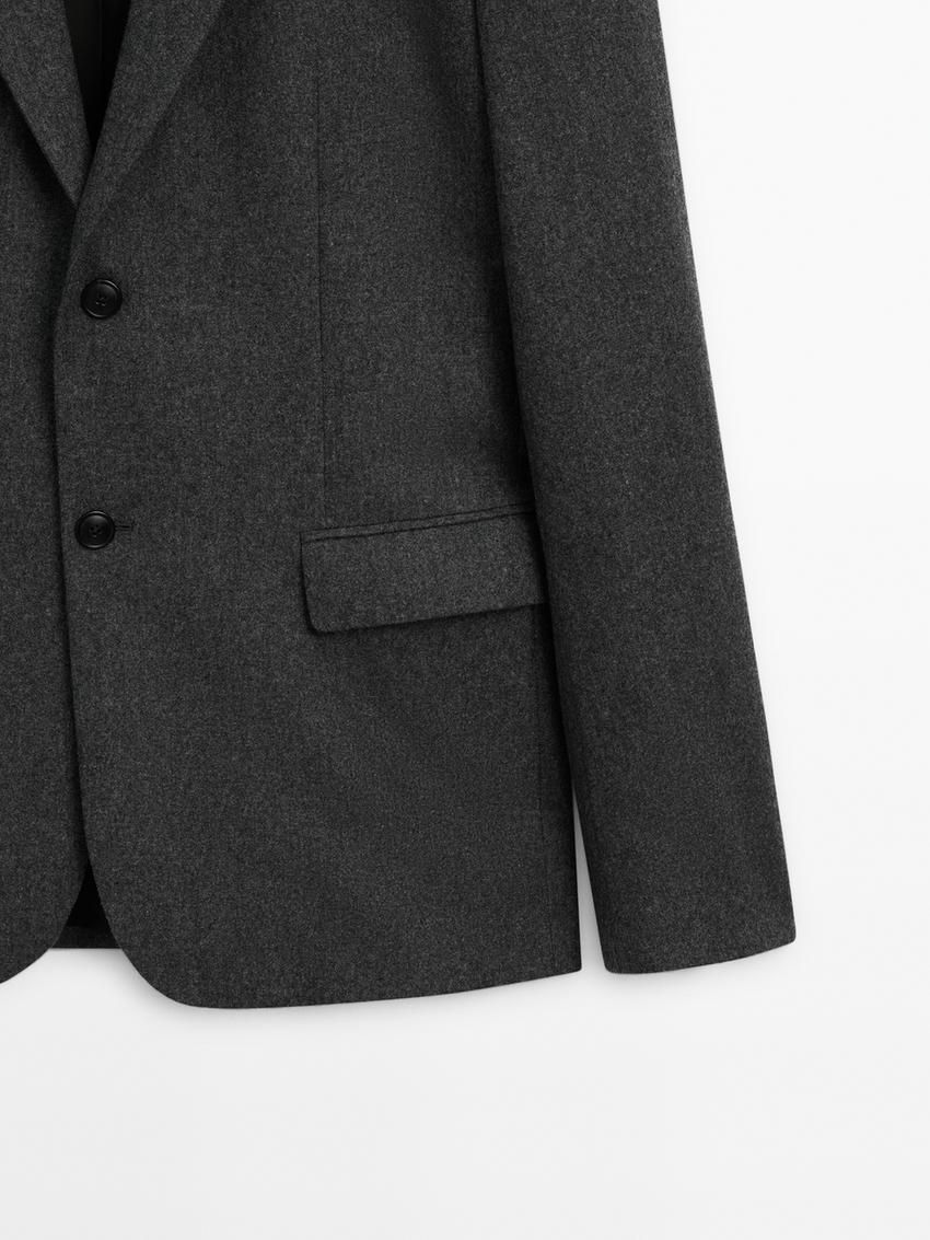 Massimo Dutti Wool Blend Men Blazer Dark Grey | US-JO2643170