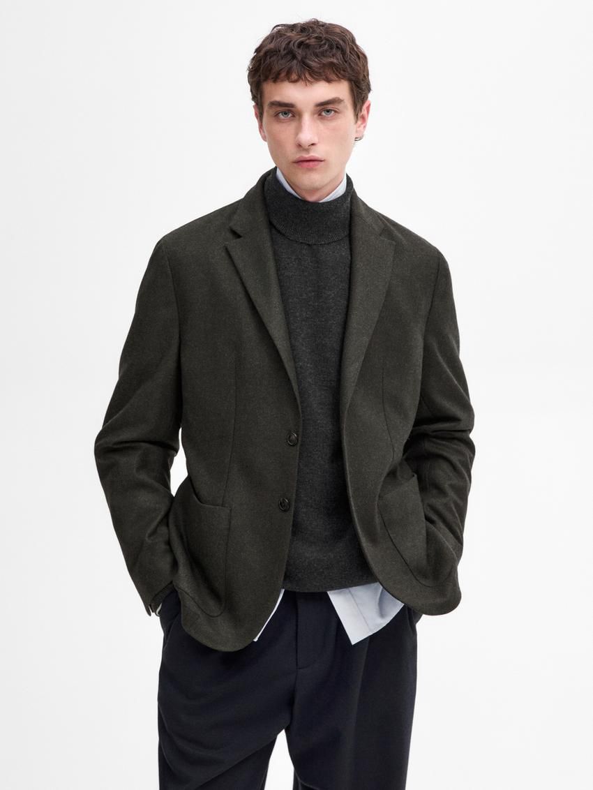 Massimo Dutti Wool Blend Men Blazer Khaki | US-SG3150782