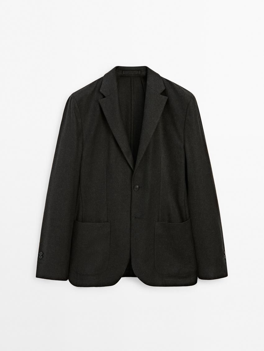 Massimo Dutti Wool Blend Men Blazer Khaki | US-SG3150782