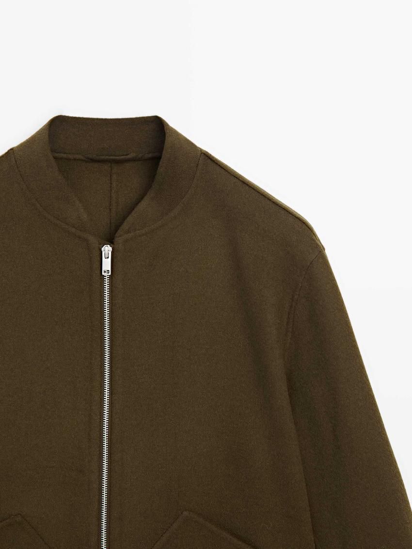 Massimo Dutti Wool Blend Men Bomber Jacket Khaki Brown | US-AE1984207