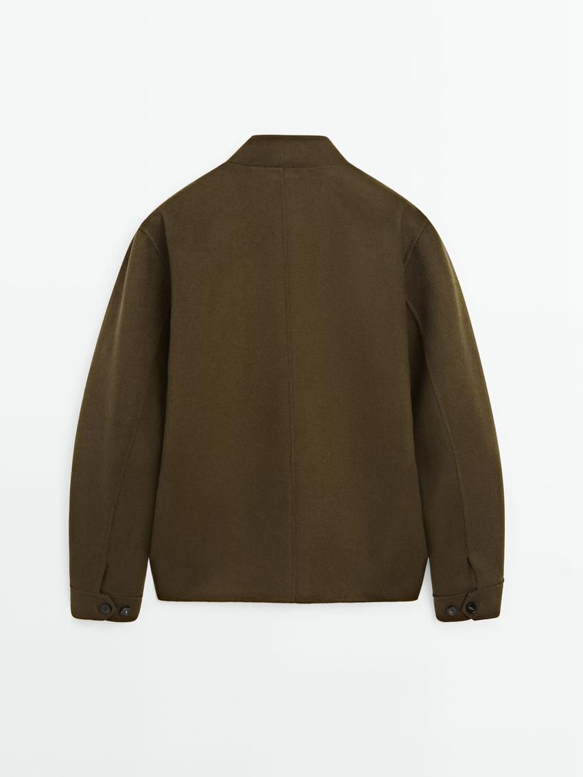 Massimo Dutti Wool Blend Men Bomber Jacket Khaki Brown | US-AE1984207