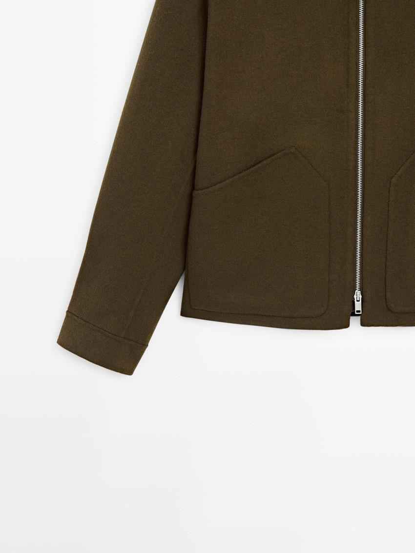 Massimo Dutti Wool Blend Men Bomber Jacket Khaki Brown | US-AE1984207