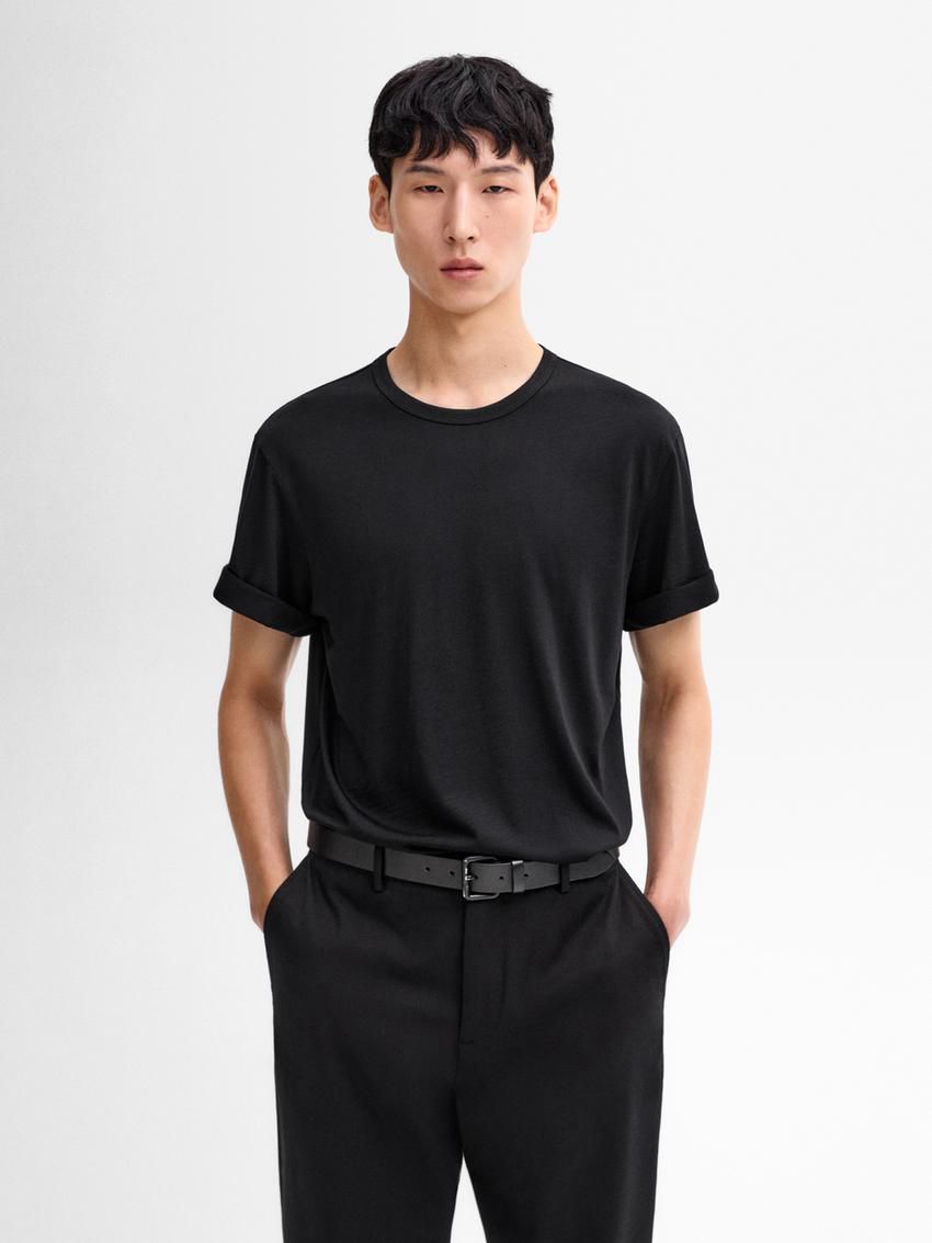 Massimo Dutti Wool Blend Men T-Shirt Black | US-LE8079621