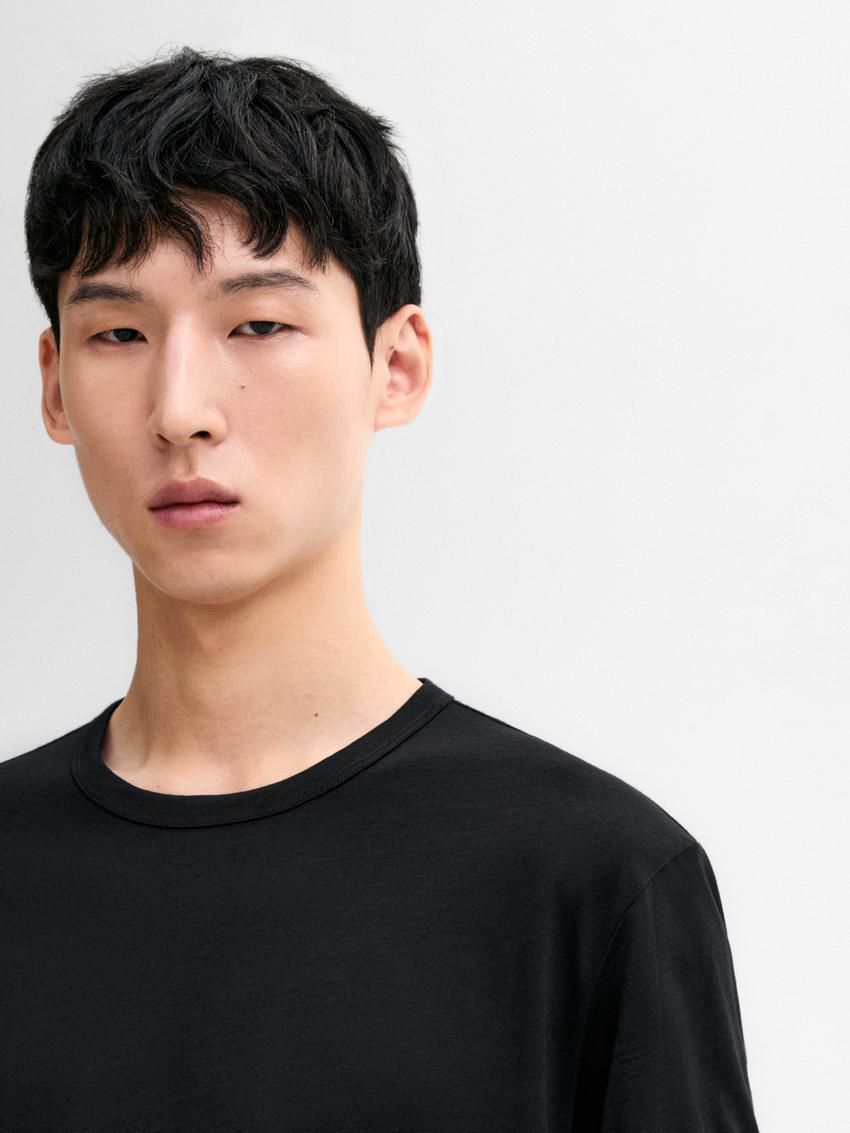 Massimo Dutti Wool Blend Men T-Shirt Black | US-LE8079621