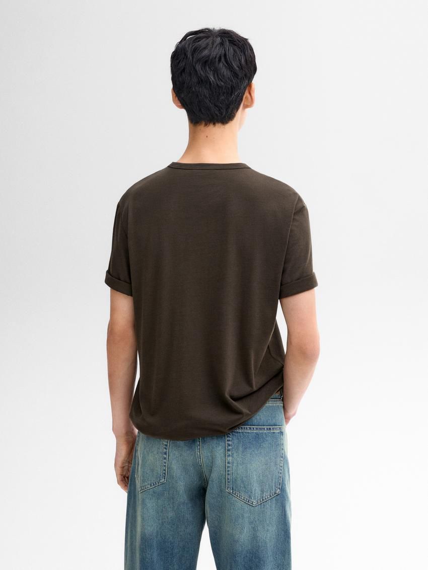 Massimo Dutti Wool Blend Men T-Shirt Dark Khaki | US-XB4736912