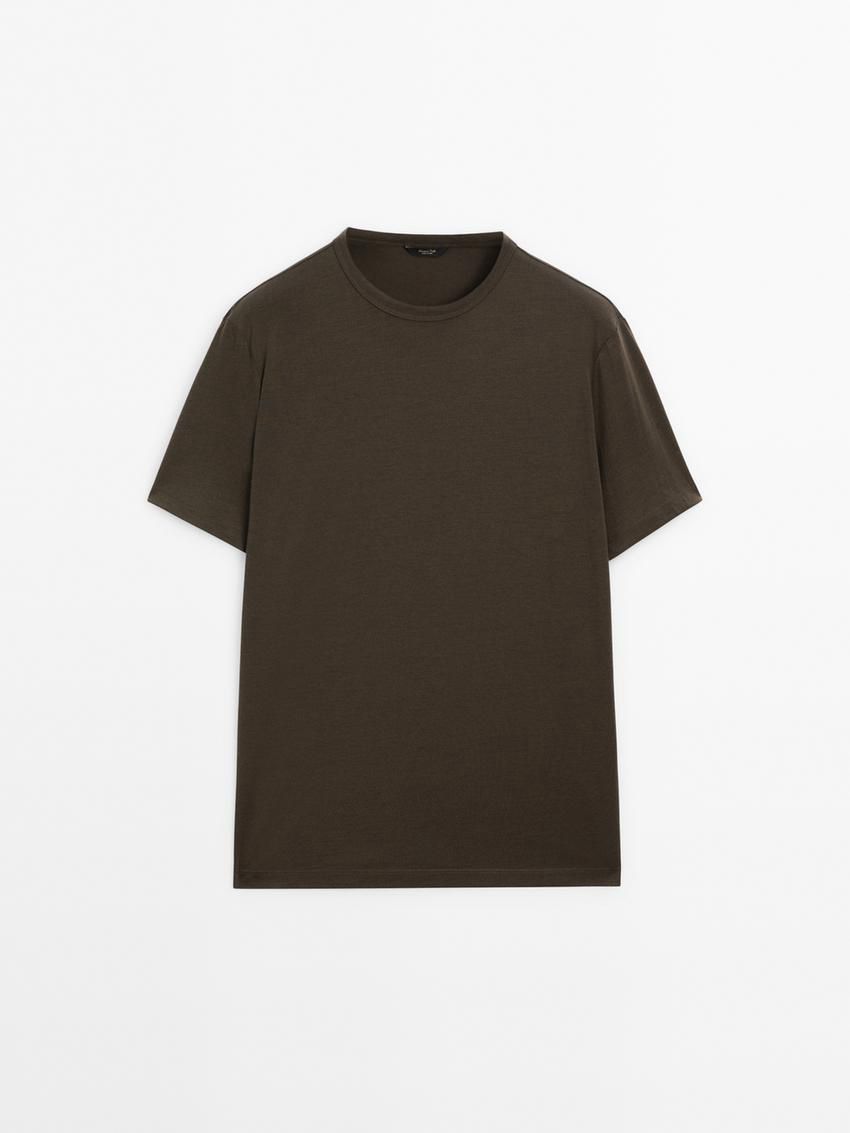 Massimo Dutti Wool Blend Men T-Shirt Dark Khaki | US-XB4736912