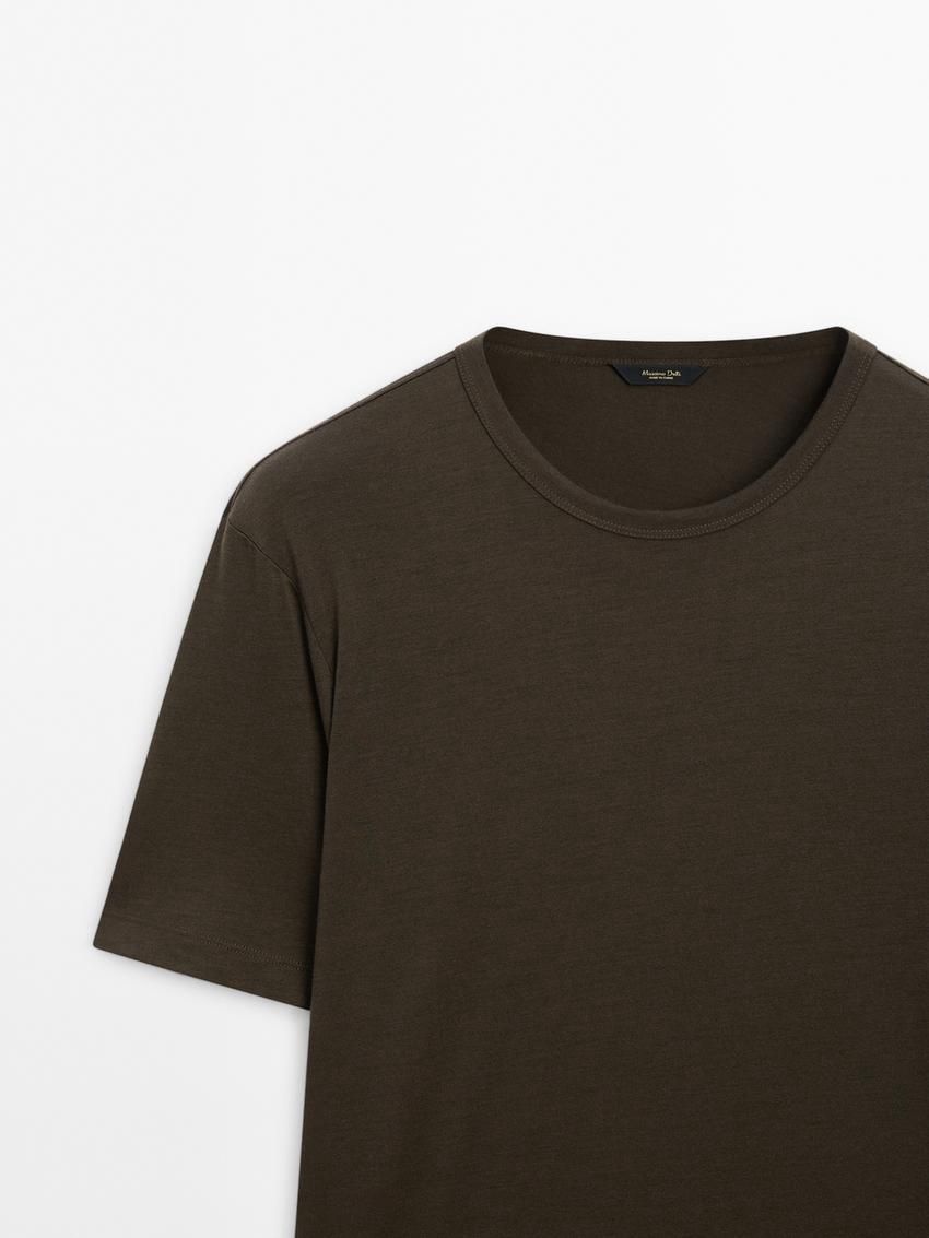 Massimo Dutti Wool Blend Men T-Shirt Dark Khaki | US-XB4736912