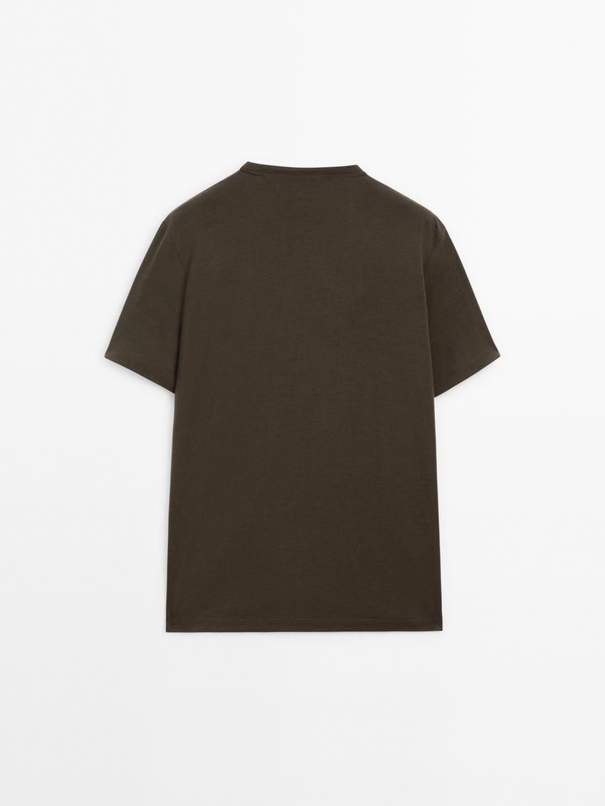 Massimo Dutti Wool Blend Men T-Shirt Dark Khaki | US-XB4736912