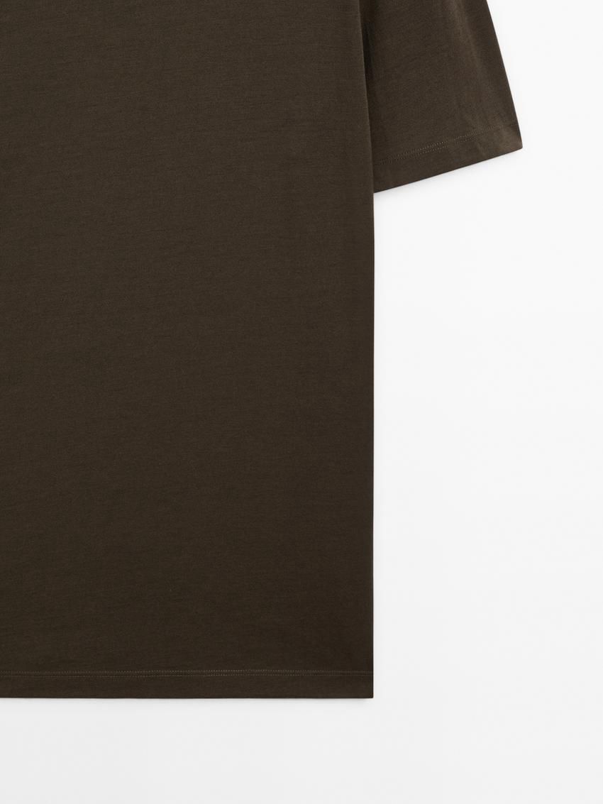 Massimo Dutti Wool Blend Men T-Shirt Dark Khaki | US-XB4736912
