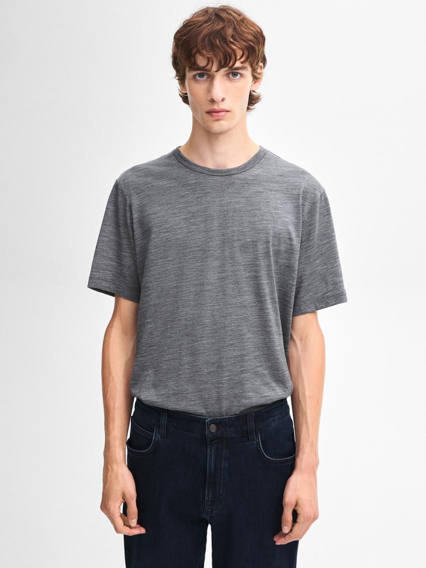 Massimo Dutti Wool Blend Men T-Shirt Grey | US-WC7265108