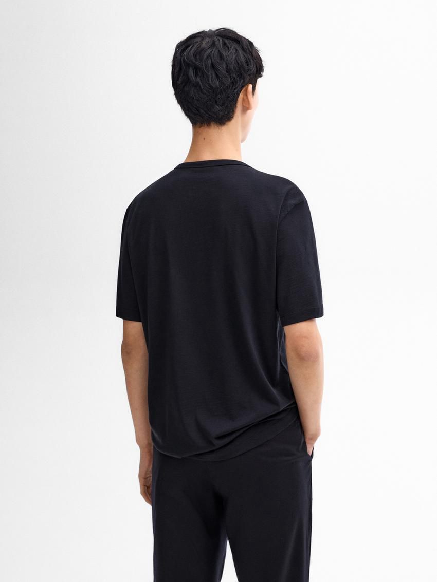 Massimo Dutti Wool Blend Men T-Shirt Navy | US-QP1637280