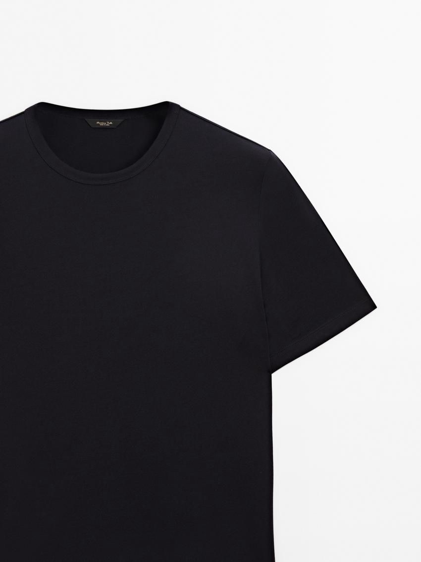 Massimo Dutti Wool Blend Men T-Shirt Navy | US-QP1637280