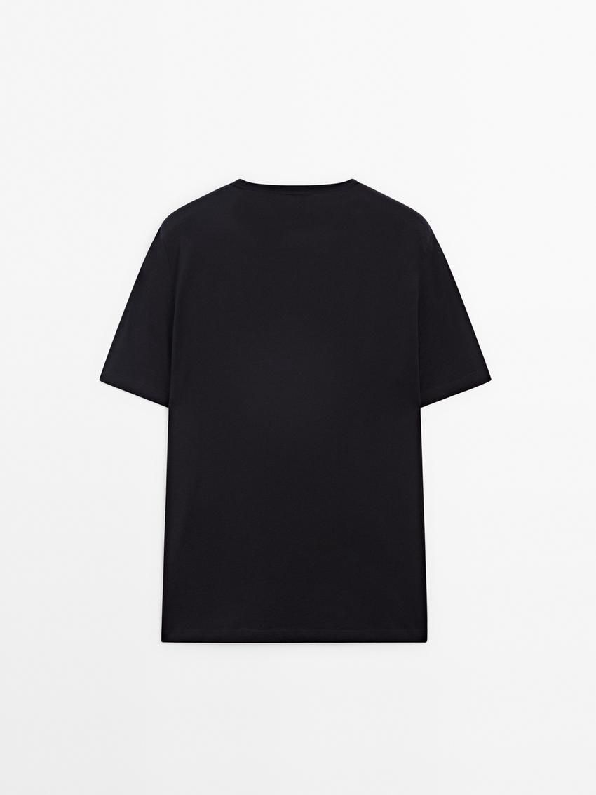 Massimo Dutti Wool Blend Men T-Shirt Navy | US-QP1637280