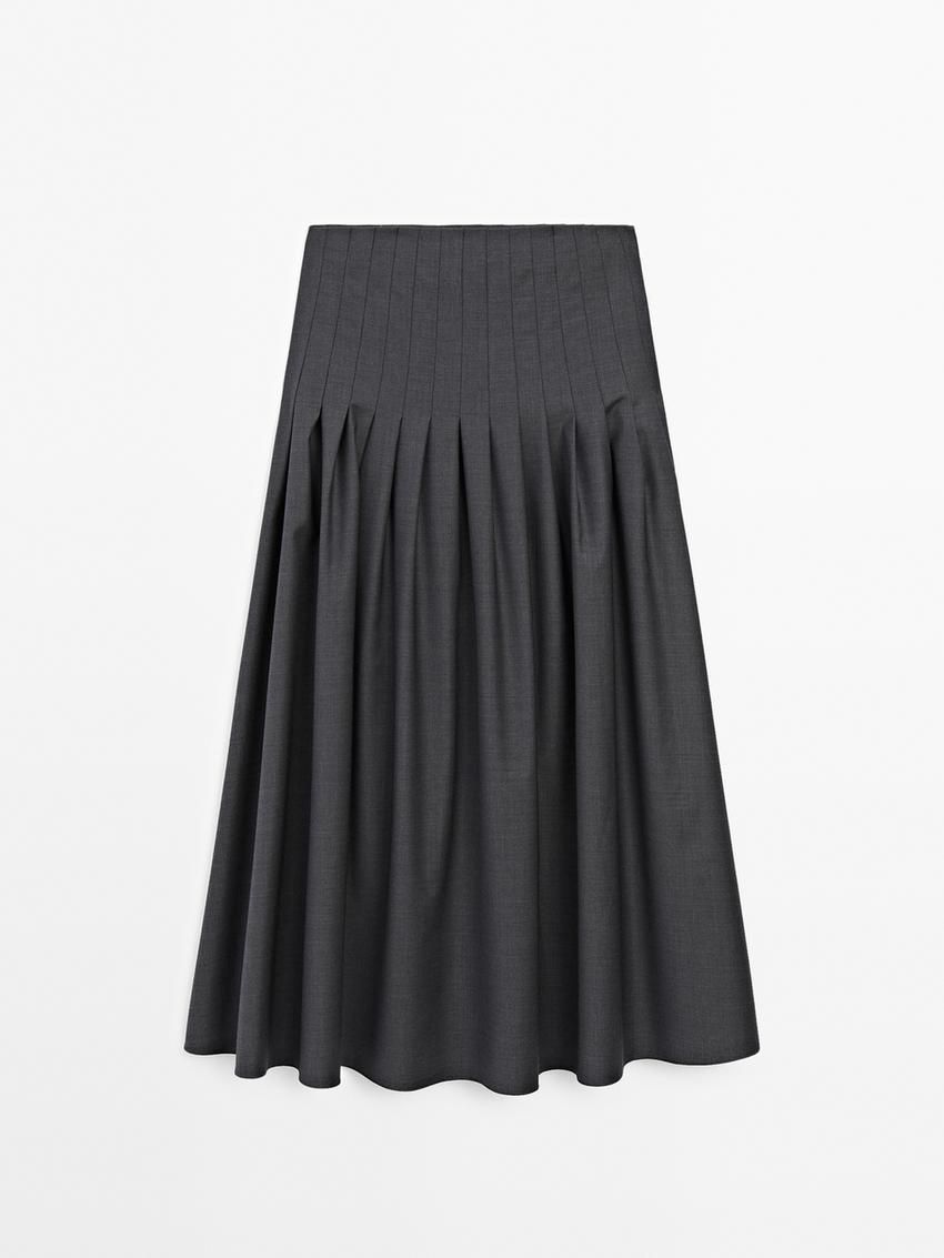Massimo Dutti Wool Blend Pleated Midi Women Skirts Dark Grey | US-HX9376514