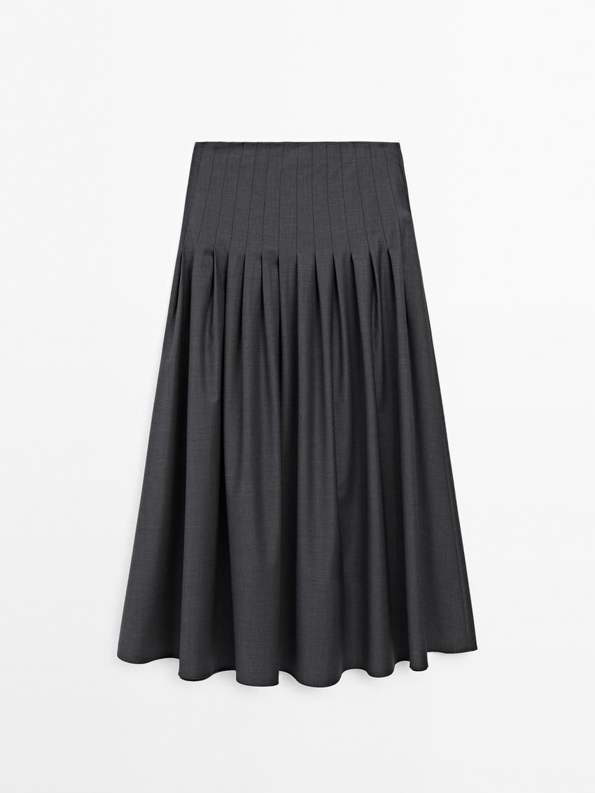 Massimo Dutti Wool Blend Pleated Midi Women Skirts Dark Grey | US-HX9376514