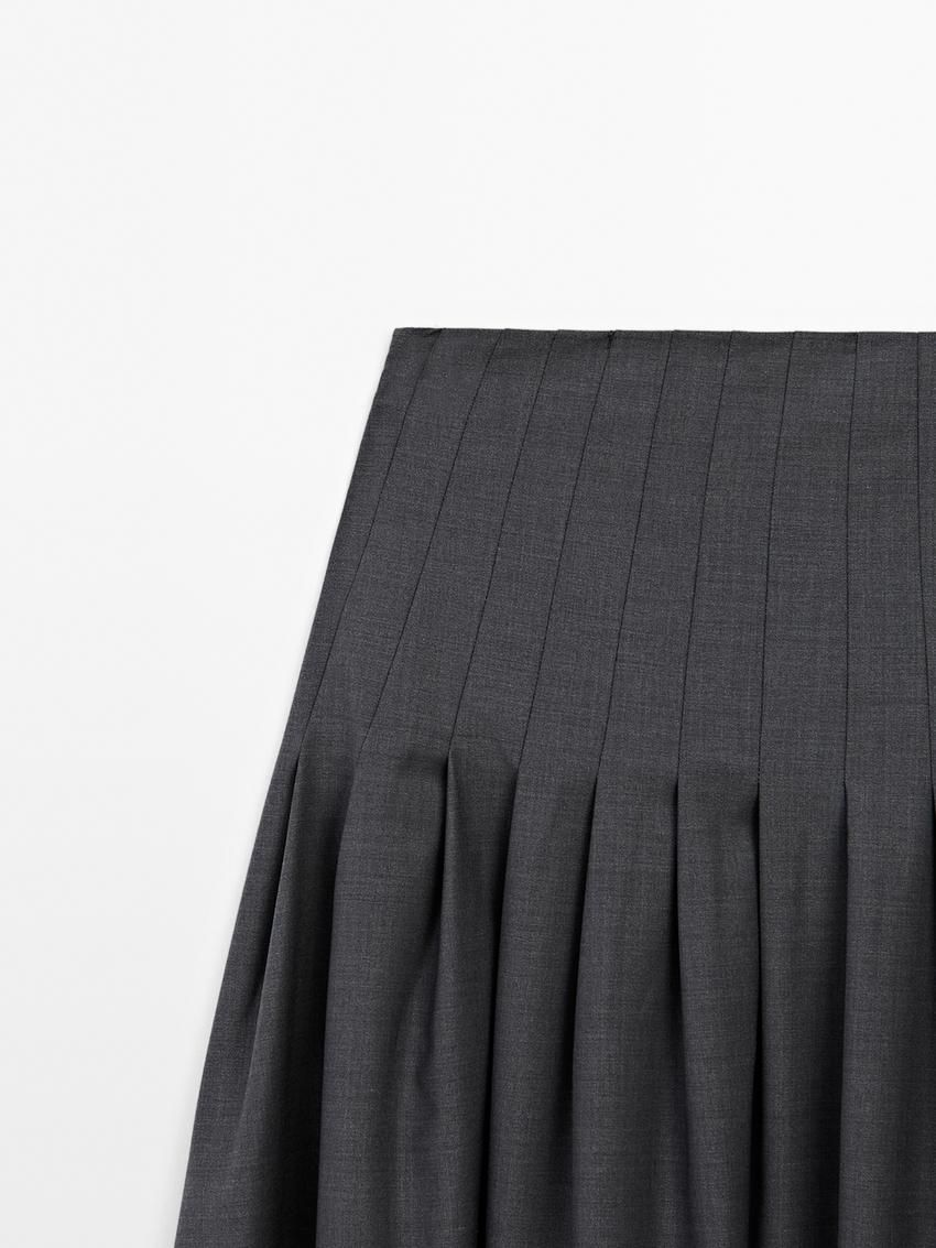 Massimo Dutti Wool Blend Pleated Midi Women Skirts Dark Grey | US-HX9376514