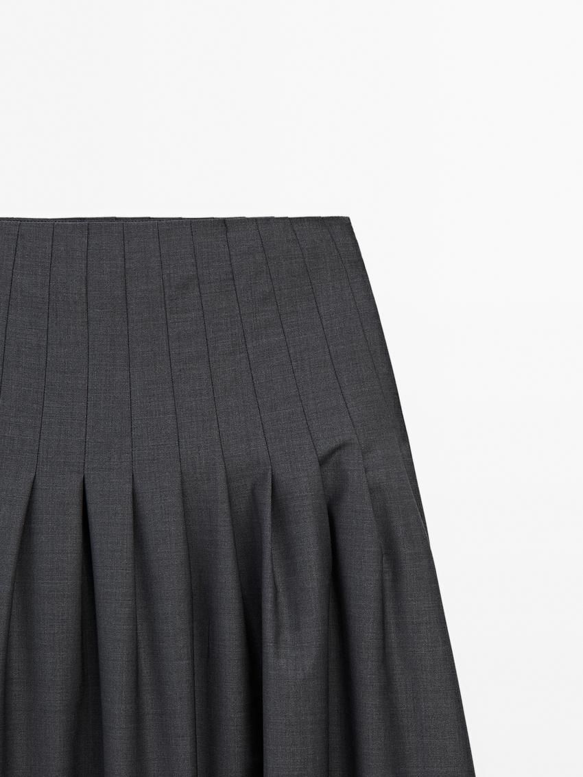 Massimo Dutti Wool Blend Pleated Midi Women Skirts Dark Grey | US-HX9376514
