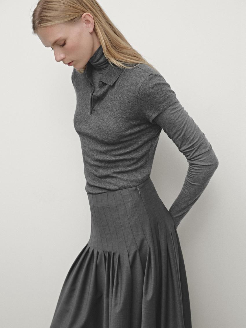 Massimo Dutti Wool Blend Pleated Midi Women Skirts Dark Grey | US-HX9376514