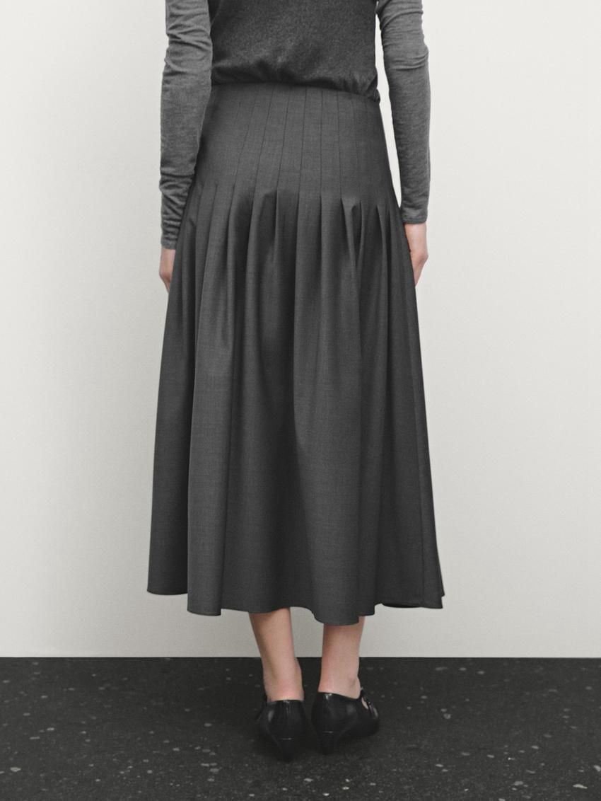Massimo Dutti Wool Blend Pleated Midi Women Skirts Dark Grey | US-HX9376514
