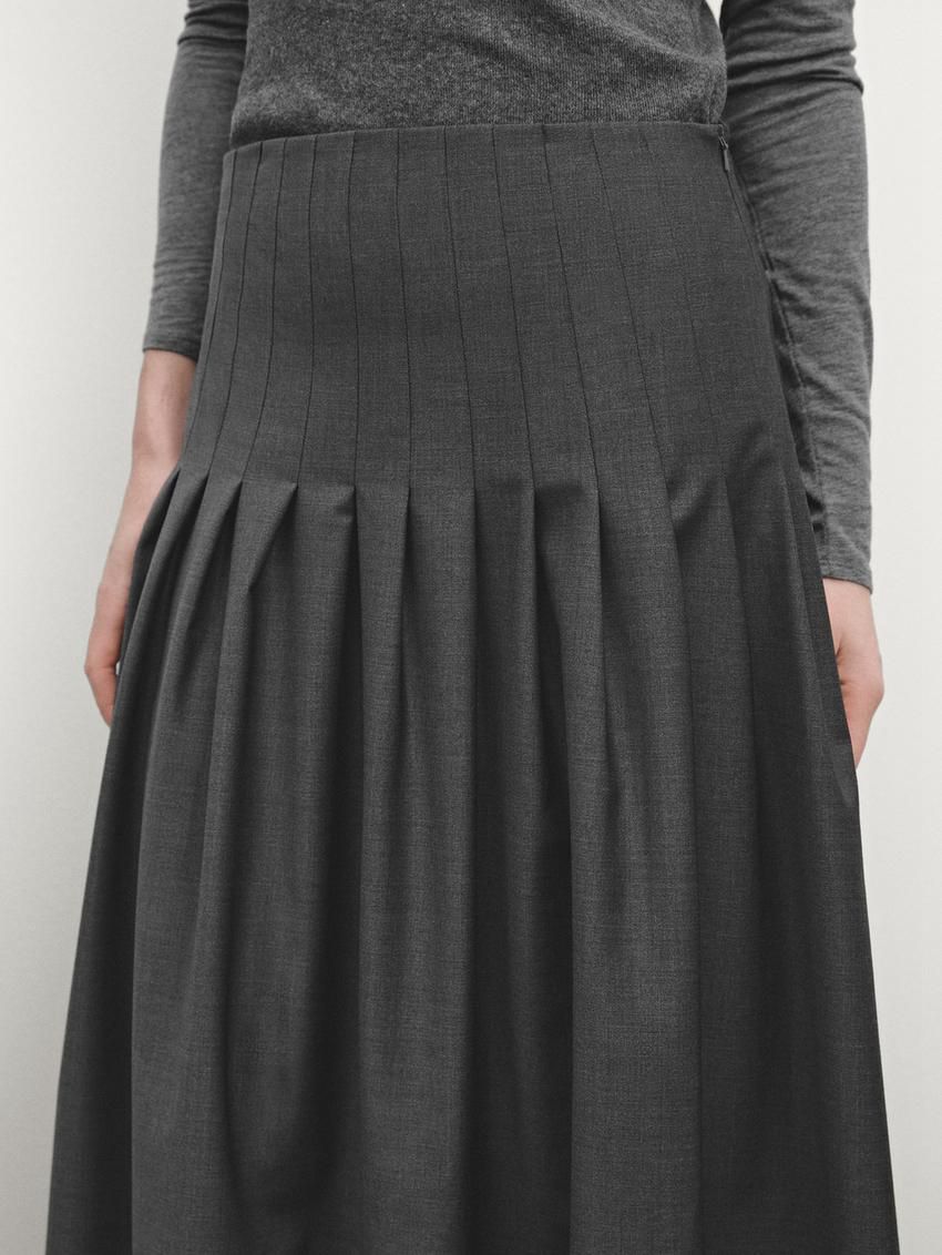 Massimo Dutti Wool Blend Pleated Midi Women Skirts Dark Grey | US-HX9376514