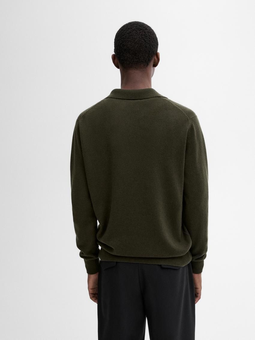 Massimo Dutti Wool Blend Polo Collar Men Sweater Dark Khaki | US-UT2793851