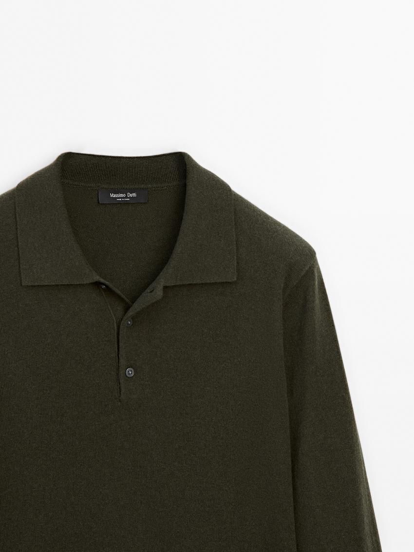 Massimo Dutti Wool Blend Polo Collar Men Sweater Dark Khaki | US-UT2793851