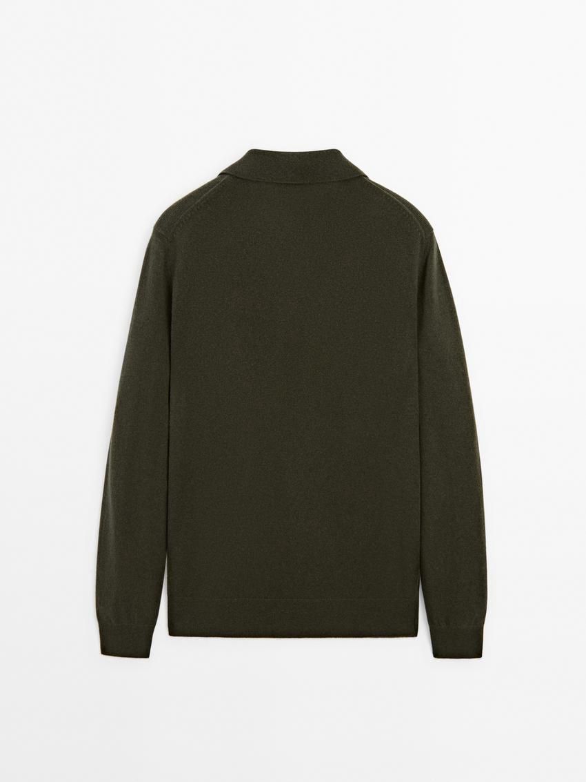 Massimo Dutti Wool Blend Polo Collar Men Sweater Dark Khaki | US-UT2793851
