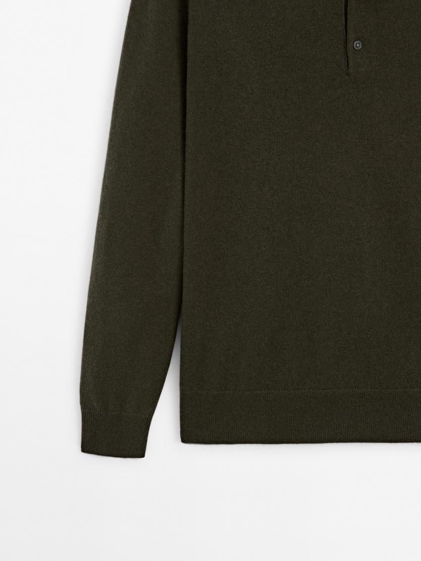 Massimo Dutti Wool Blend Polo Collar Men Sweater Dark Khaki | US-UT2793851