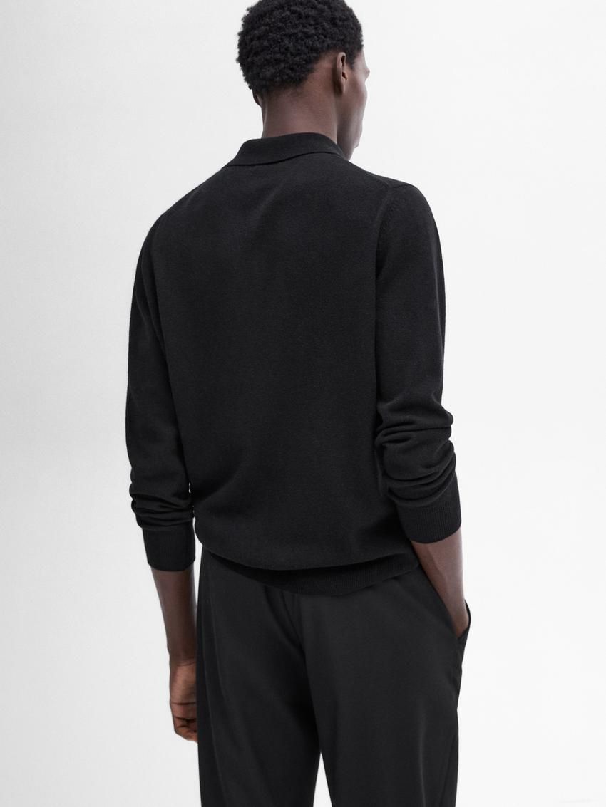 Massimo Dutti Wool Blend Polo Collar Men Sweater Black | US-LM4819350