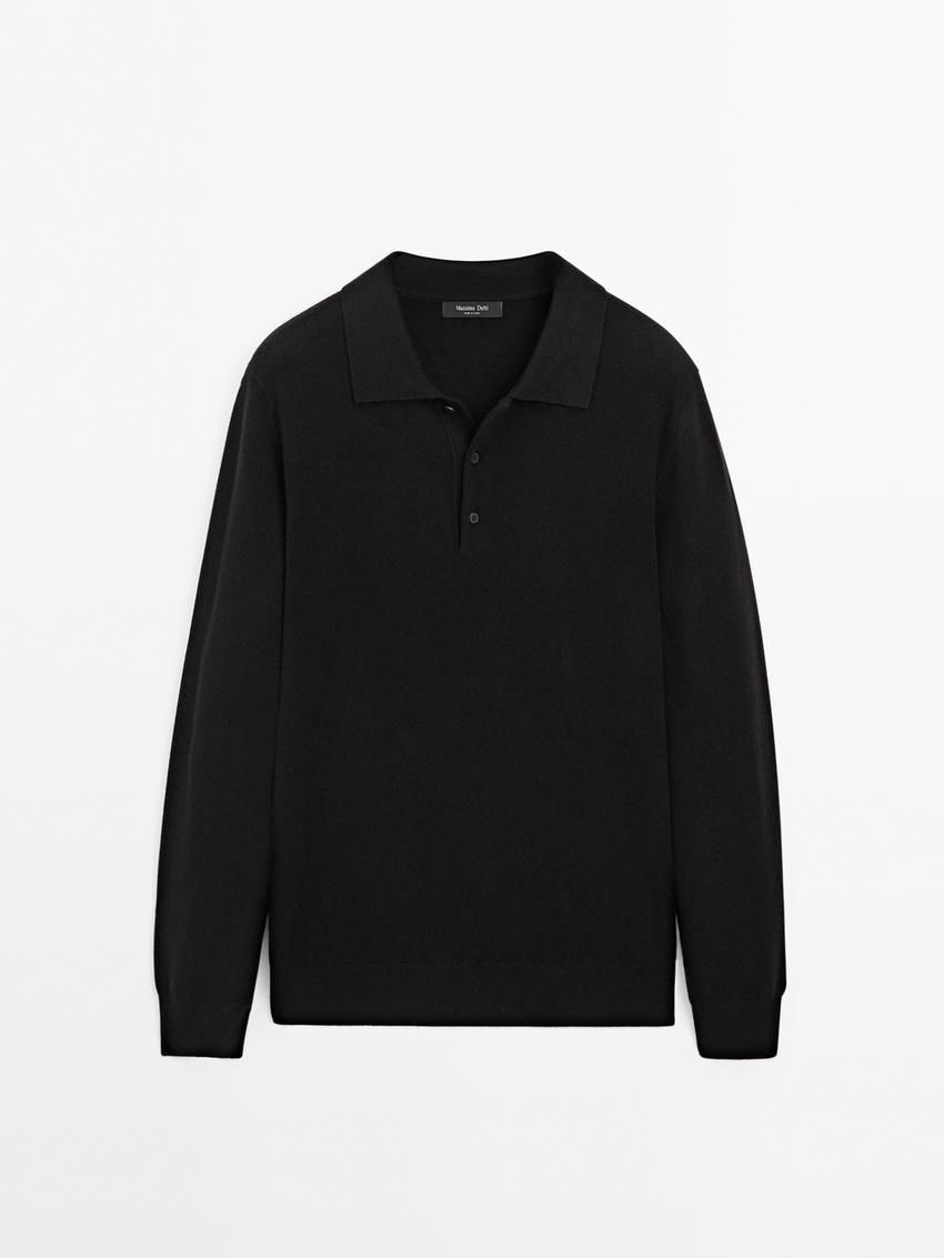 Massimo Dutti Wool Blend Polo Collar Men Sweater Black | US-LM4819350